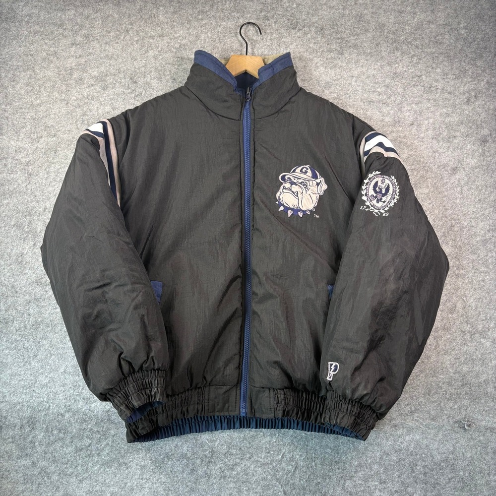 Vintage 90s Pro Layer Georgetown Hoyas Reversible Puffer Jacket XL Bulldog Black